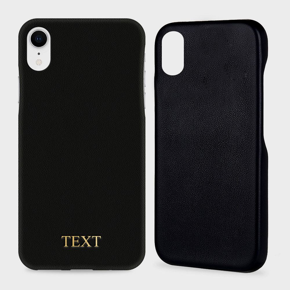 Custom for iPhone XR Initials Engraving Slim Leather Case